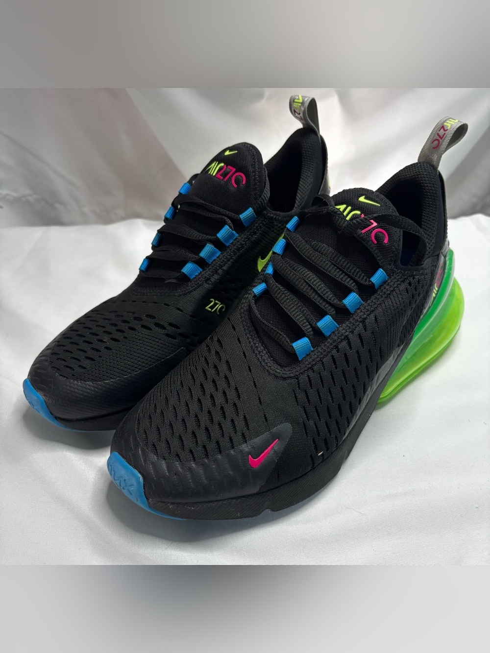 Nike Kids' Air Max 270 Ghost Sneakers - Black with Neon Accents